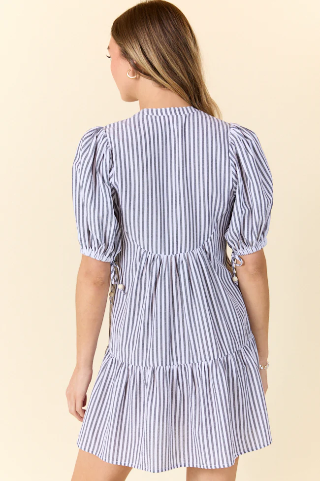 Faith In You Grey Striped Collared Mini Dress
