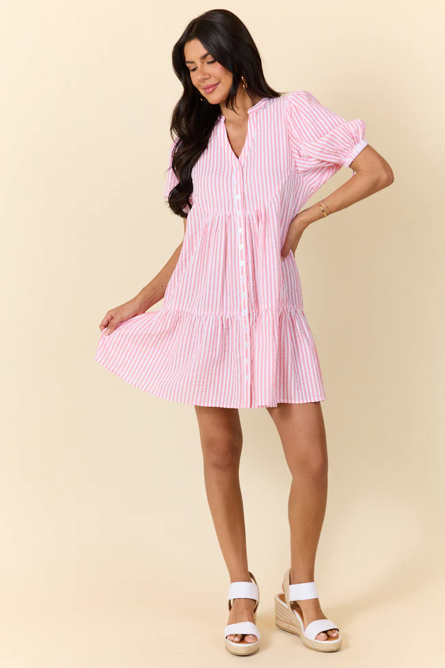 Faith In You Coral Striped Collared Mini Dress