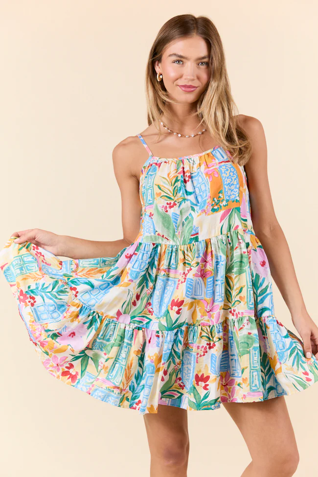 Sunset Tropics Tropical Print Mini Dress
