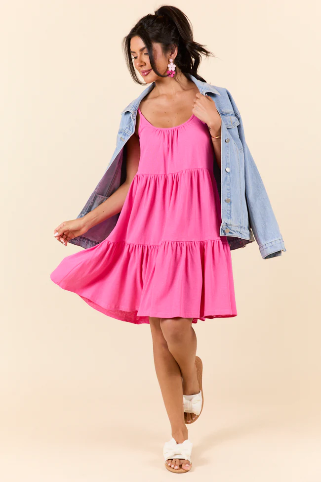 Dockside Drinks Pink Mini Tiered Knit Dress