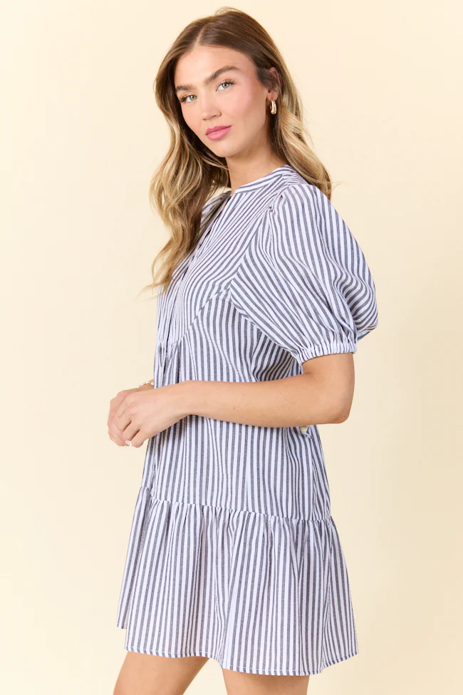 Faith In You Grey Striped Collared Mini Dress