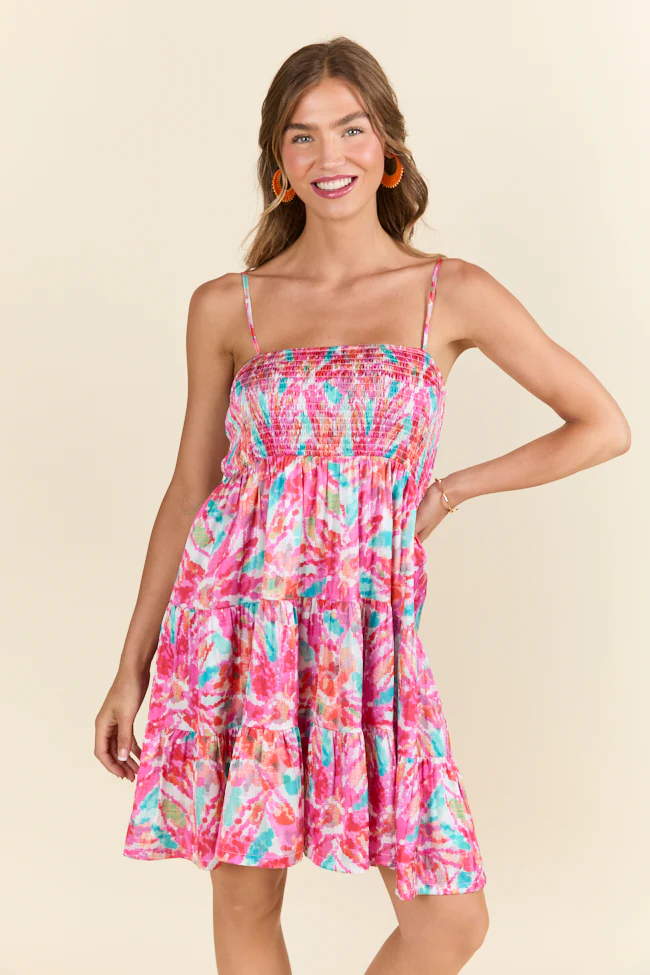 I Know A Place Smocked Multi Print Mini Dress