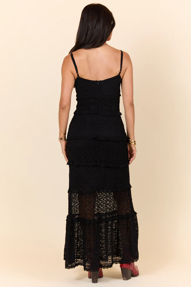 Summer Rendezvous Black Lace Maxi Dress