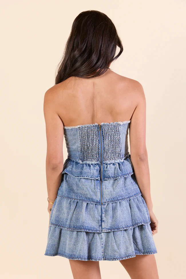 All For You Denim Ruffle Mini Dress