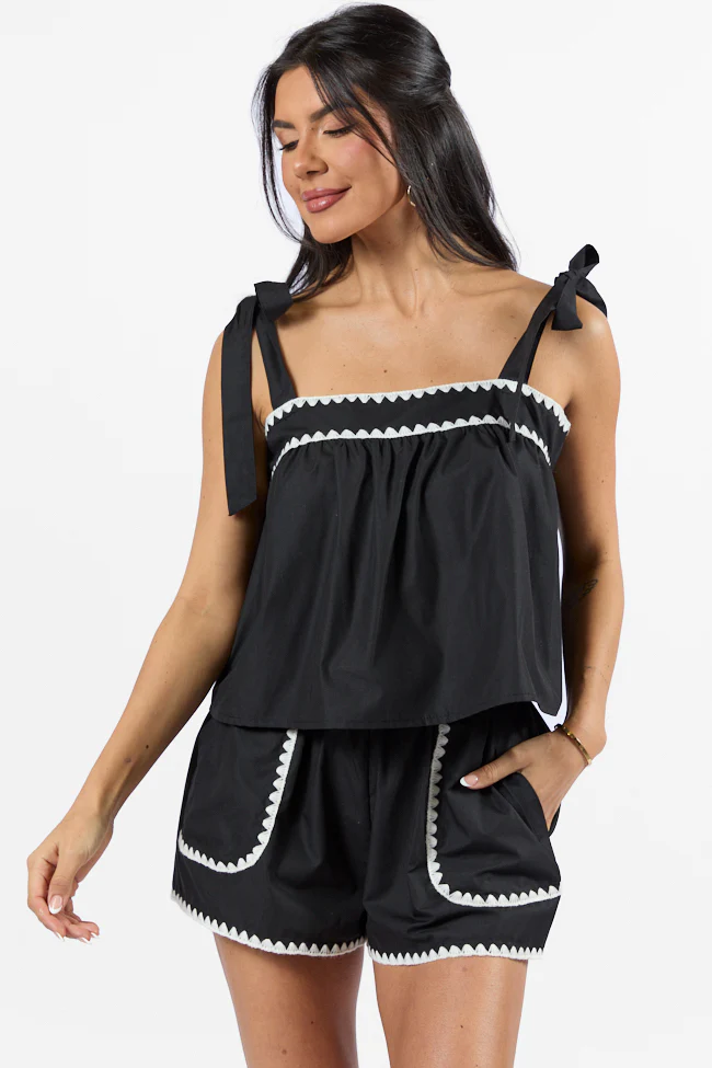 Island Groove Black Stitched Trim Two Piece Set