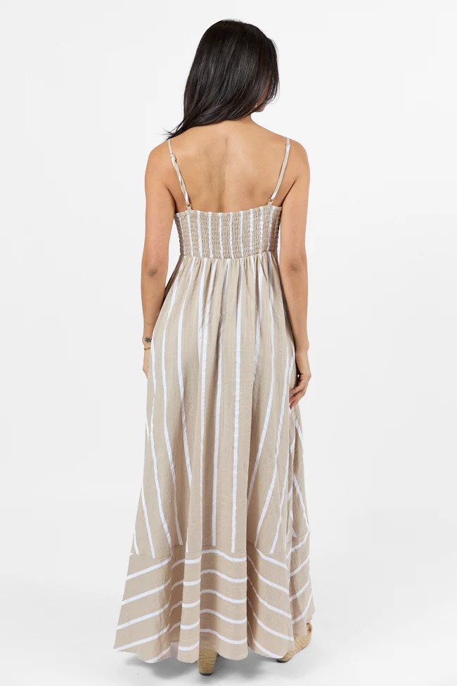 Come Sail Away Neutral Striped Maxi Dress