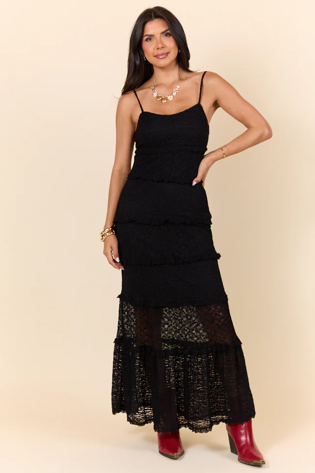 Summer Rendezvous Black Lace Maxi Dress
