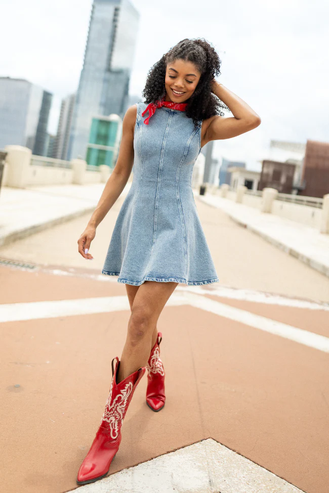 Dancin' In The Country Denim High Neck Mini Dress
