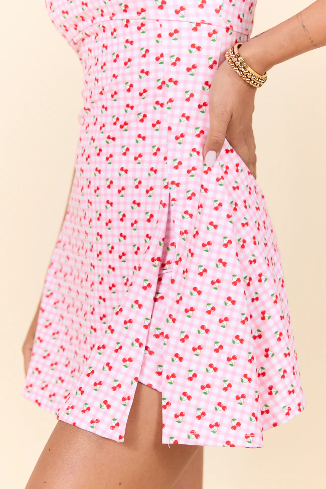 Midday Pick Me Up Pink Cherry Gingham A-Line Active Dress