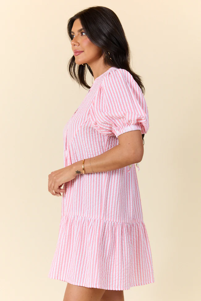 Faith In You Coral Striped Collared Mini Dress