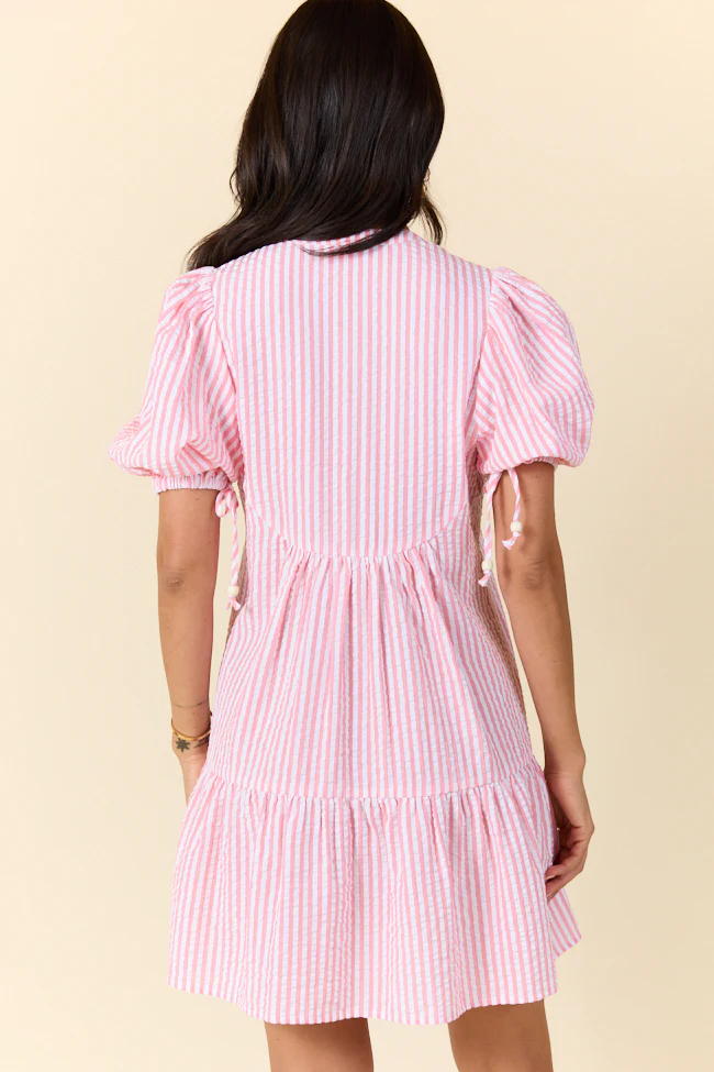 Faith In You Coral Striped Collared Mini Dress