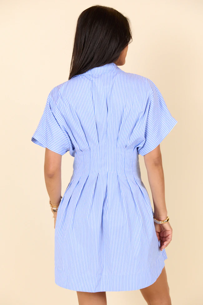 Meet Me In Athens Blue Stripe Cinched Waist Mini Dress