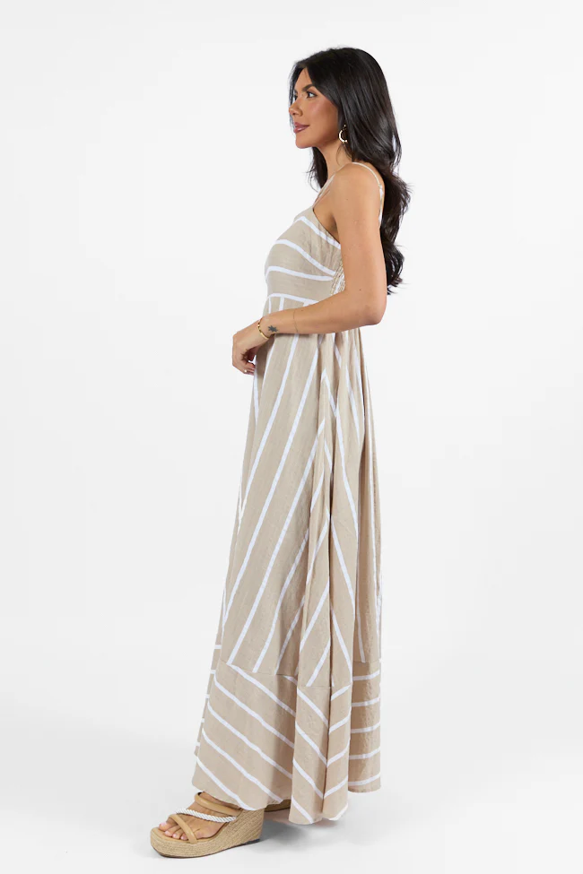 Come Sail Away Neutral Striped Maxi Dress