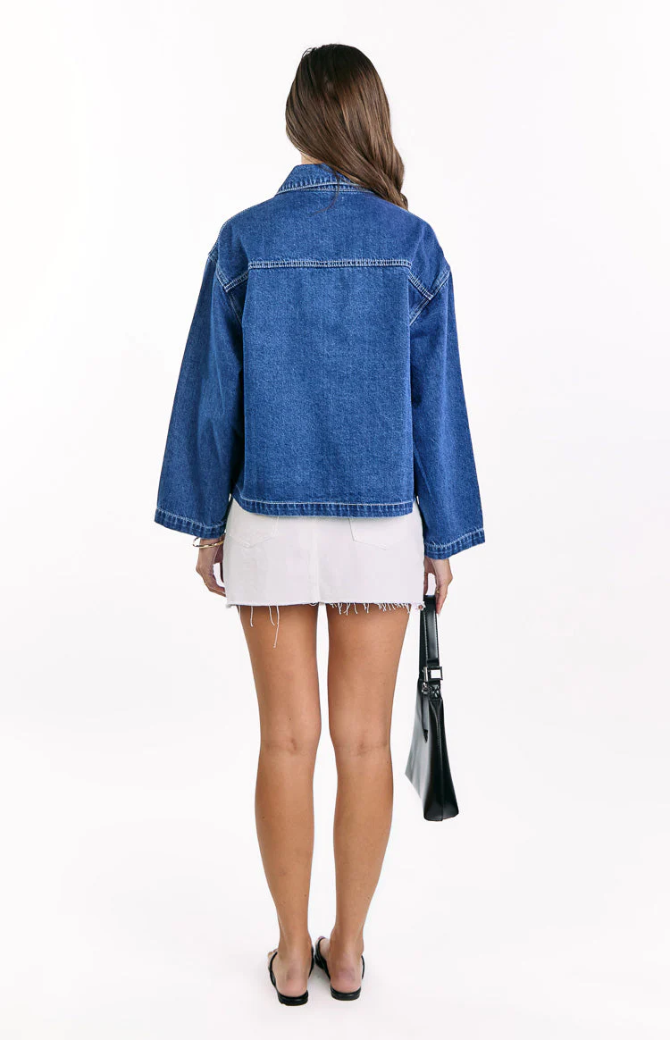 Mixie Mid Wash Denim Contrast Stitch Denim Jacket