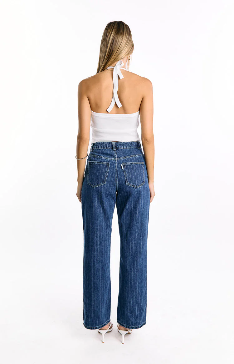 Calliope Pinstripe Mid Wash Mid Rise Slouchy Jeans
