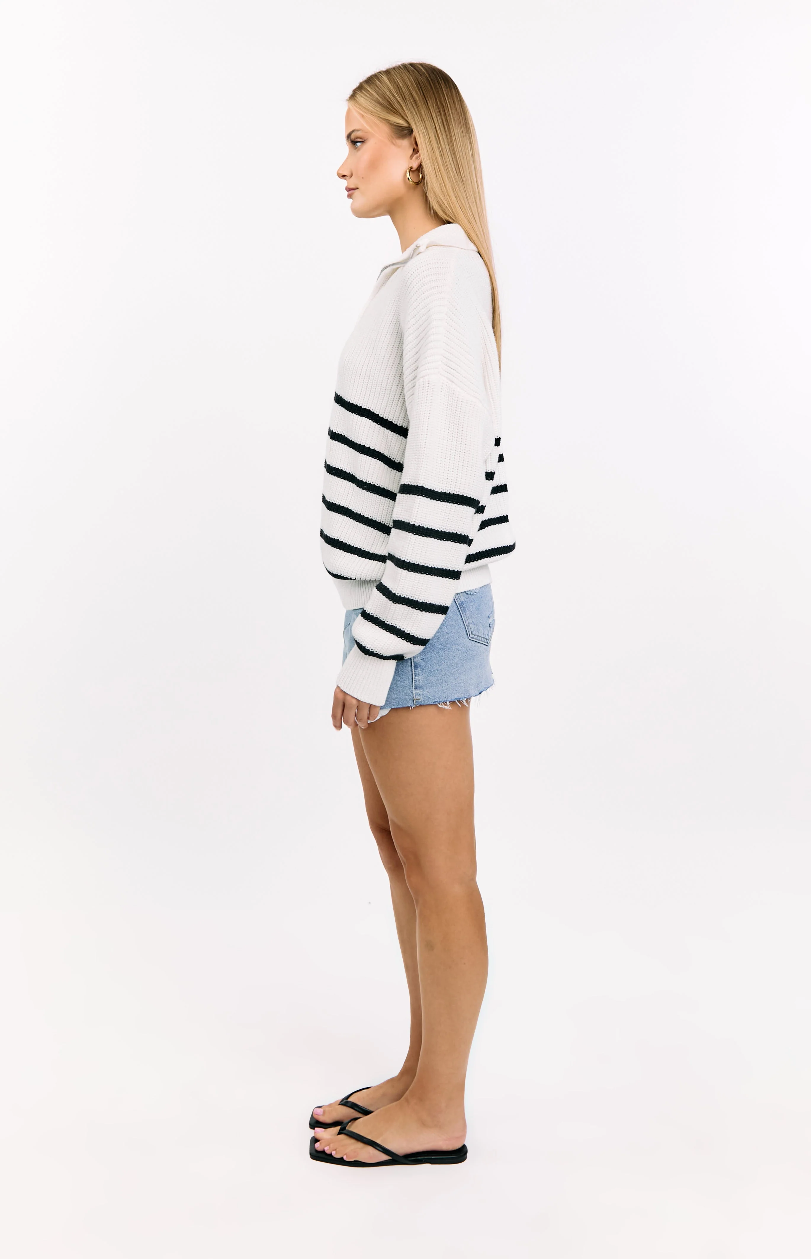 Copenhagen Cream Stripe Quarter Zip Knit Jumper