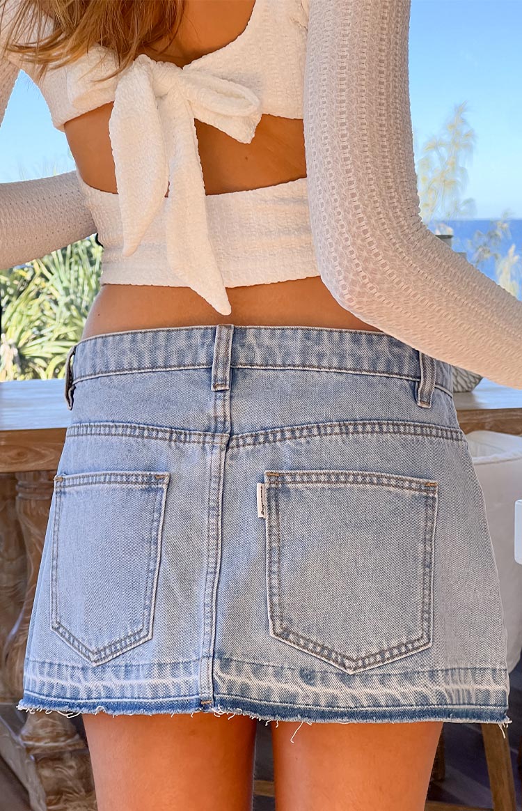 Emmy Light Wash Denim Distressed Mini Skirt