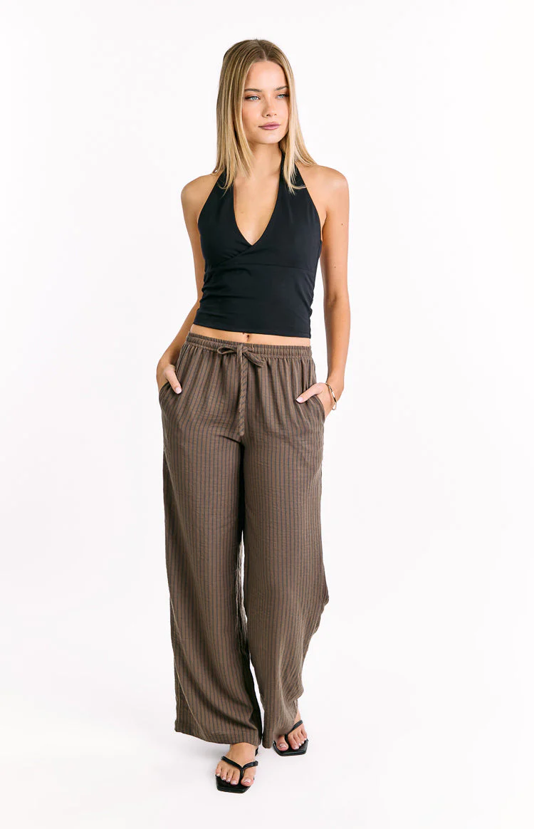 Avandi Brown Stripe Drawstring Waistband Pants