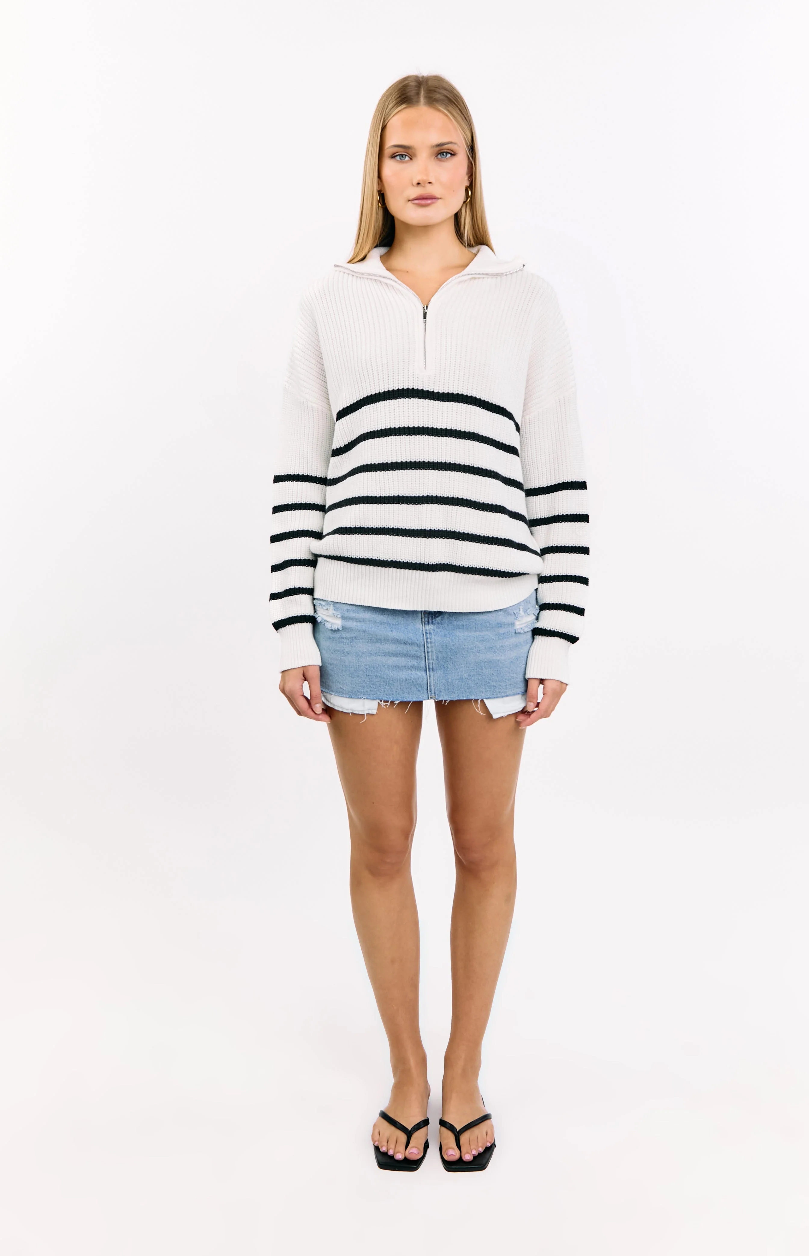 Copenhagen Cream Stripe Quarter Zip Knit Jumper