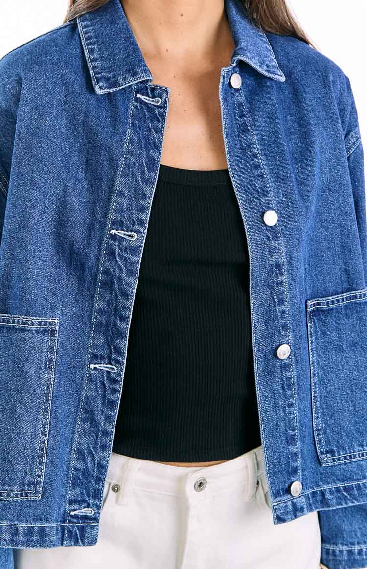 Mixie Mid Wash Denim Contrast Stitch Denim Jacket