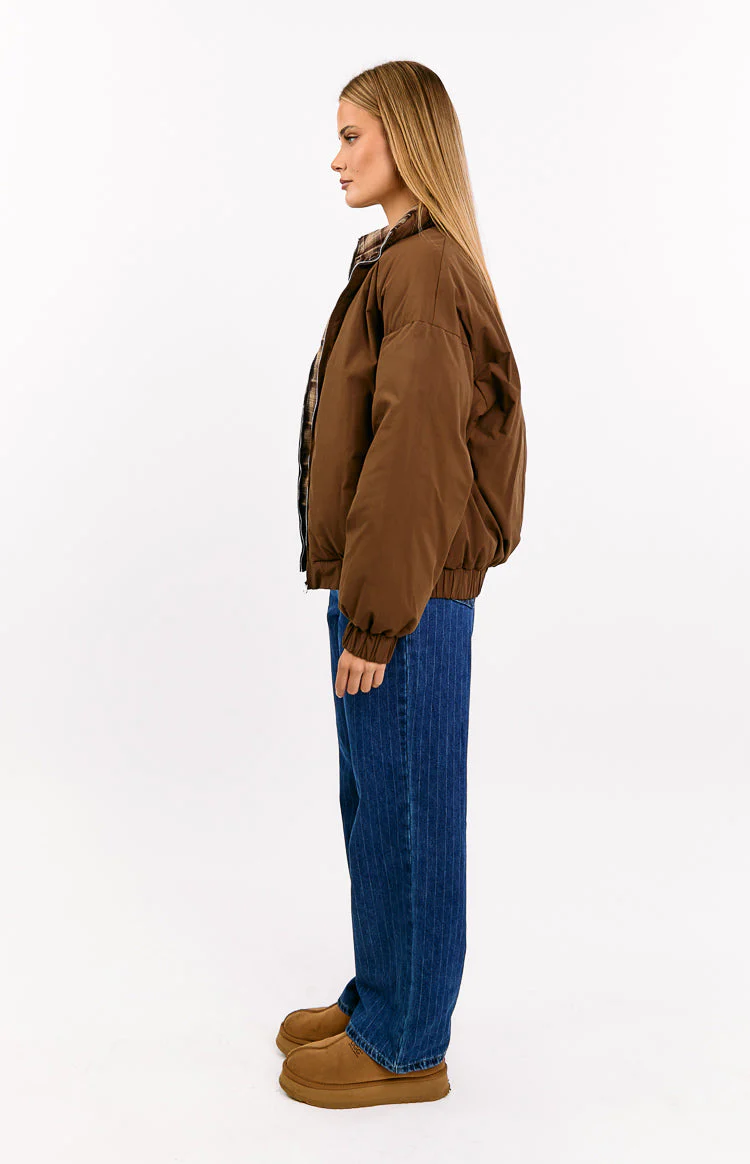 All I Wanted Brown Plaid Puffer Jacket