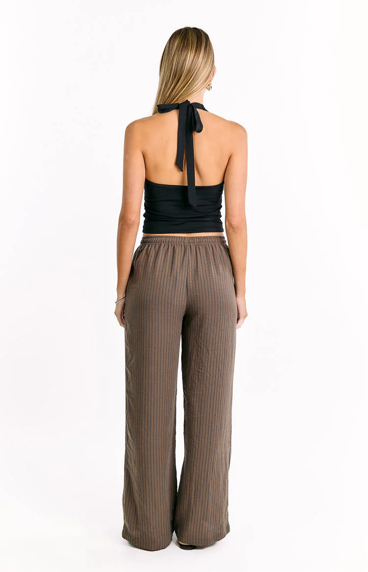 Avandi Brown Stripe Drawstring Waistband Pants