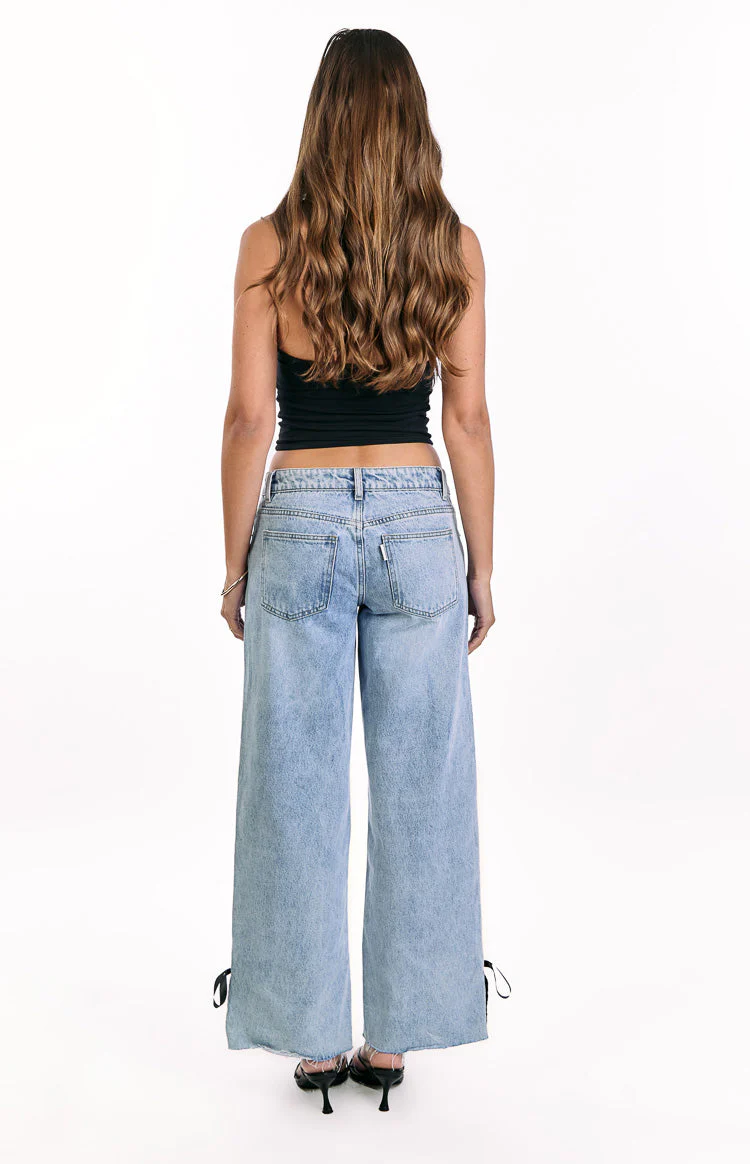 Willabelle Light Wash Denim Bow Hem Low Rise Jeans