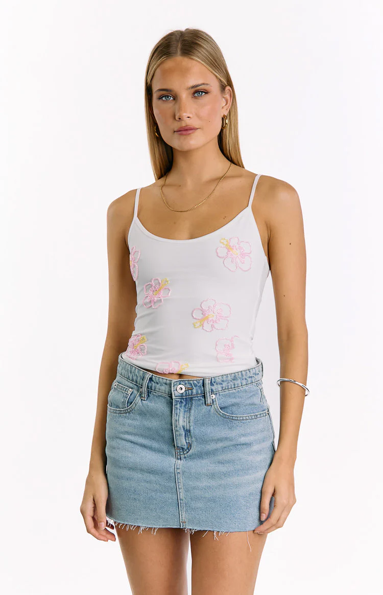 Mallorie White Beaded Top