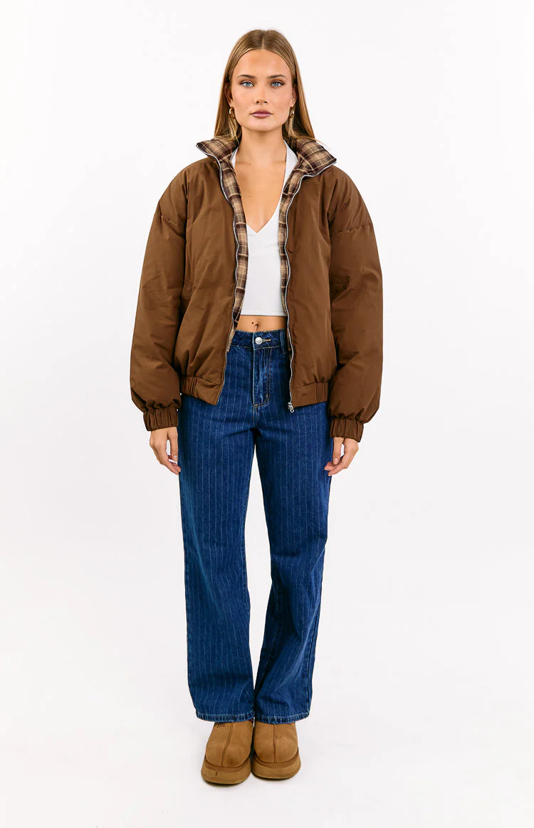 Calliope Pinstripe Mid Wash Mid Rise Slouchy Jeans