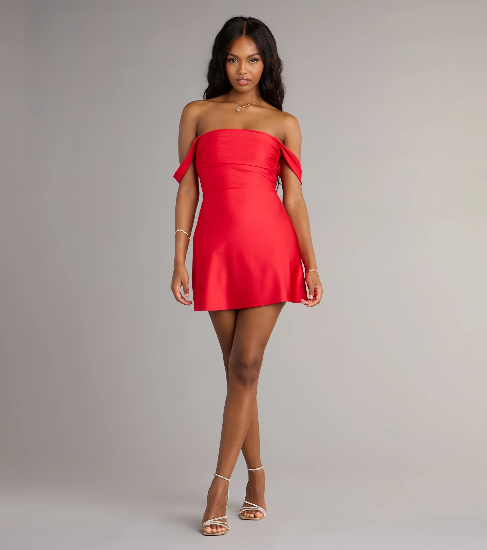 Classics Lover Off-The-Shoulder Satin A-Line Mini Dress