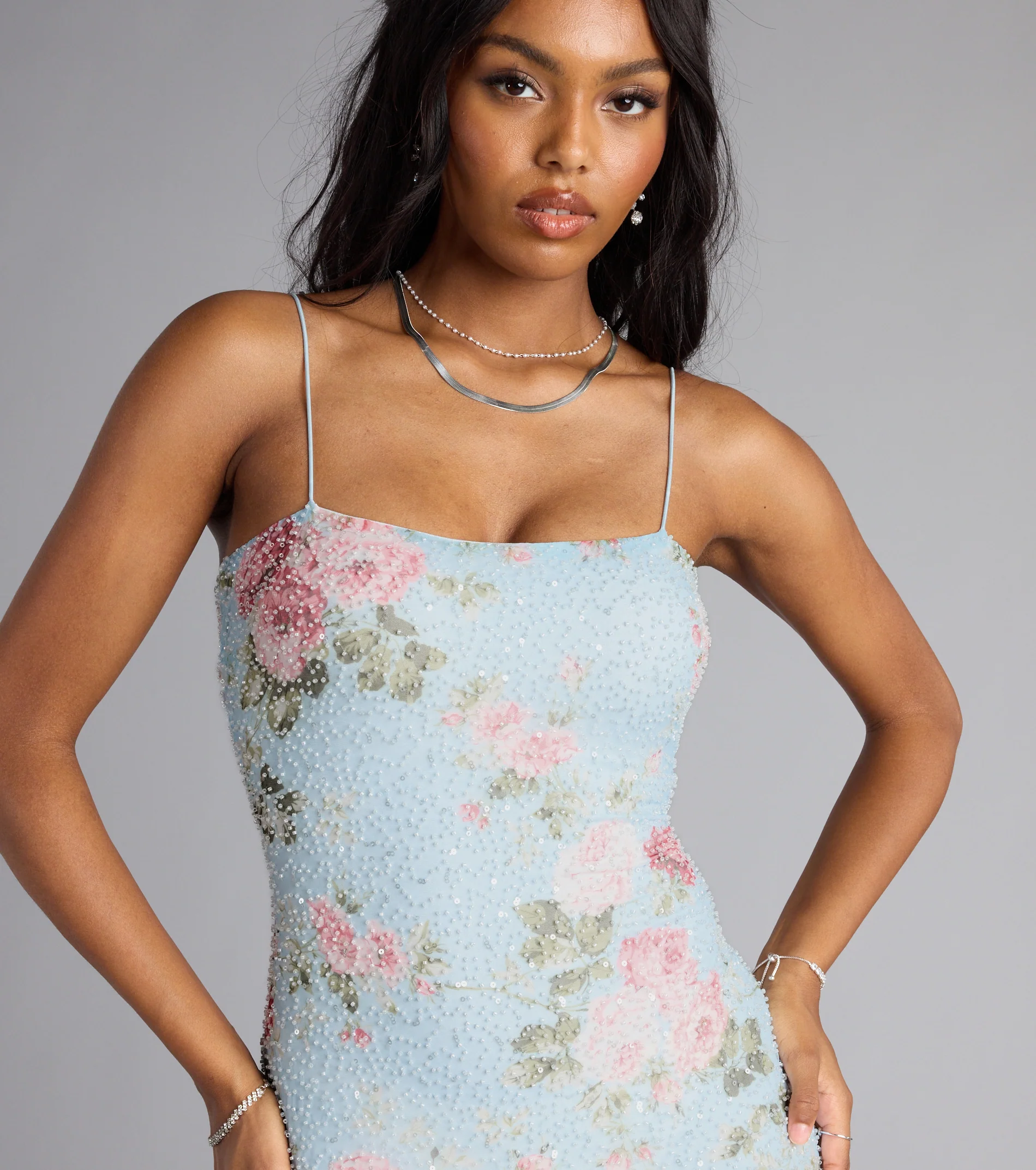 Analeia Floral Cutout Beaded Mini Dress