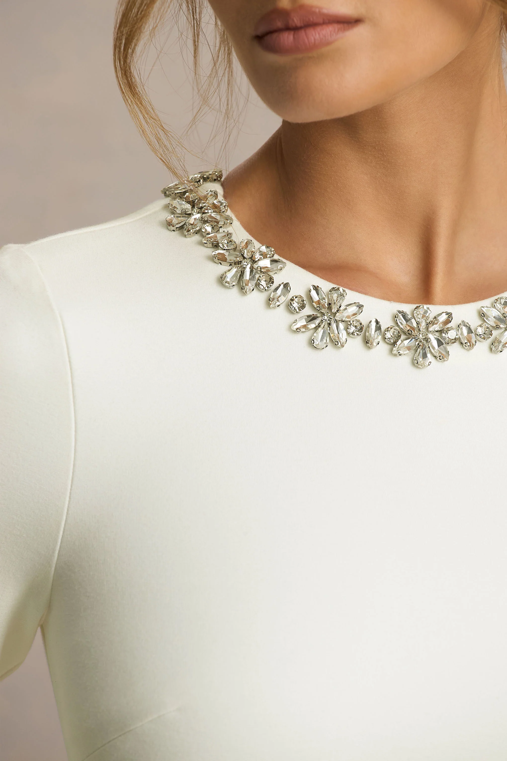 Mirna | Burgundy Crew-Neck Mini Dress With Bell Sleeves And Ruffled Detailing