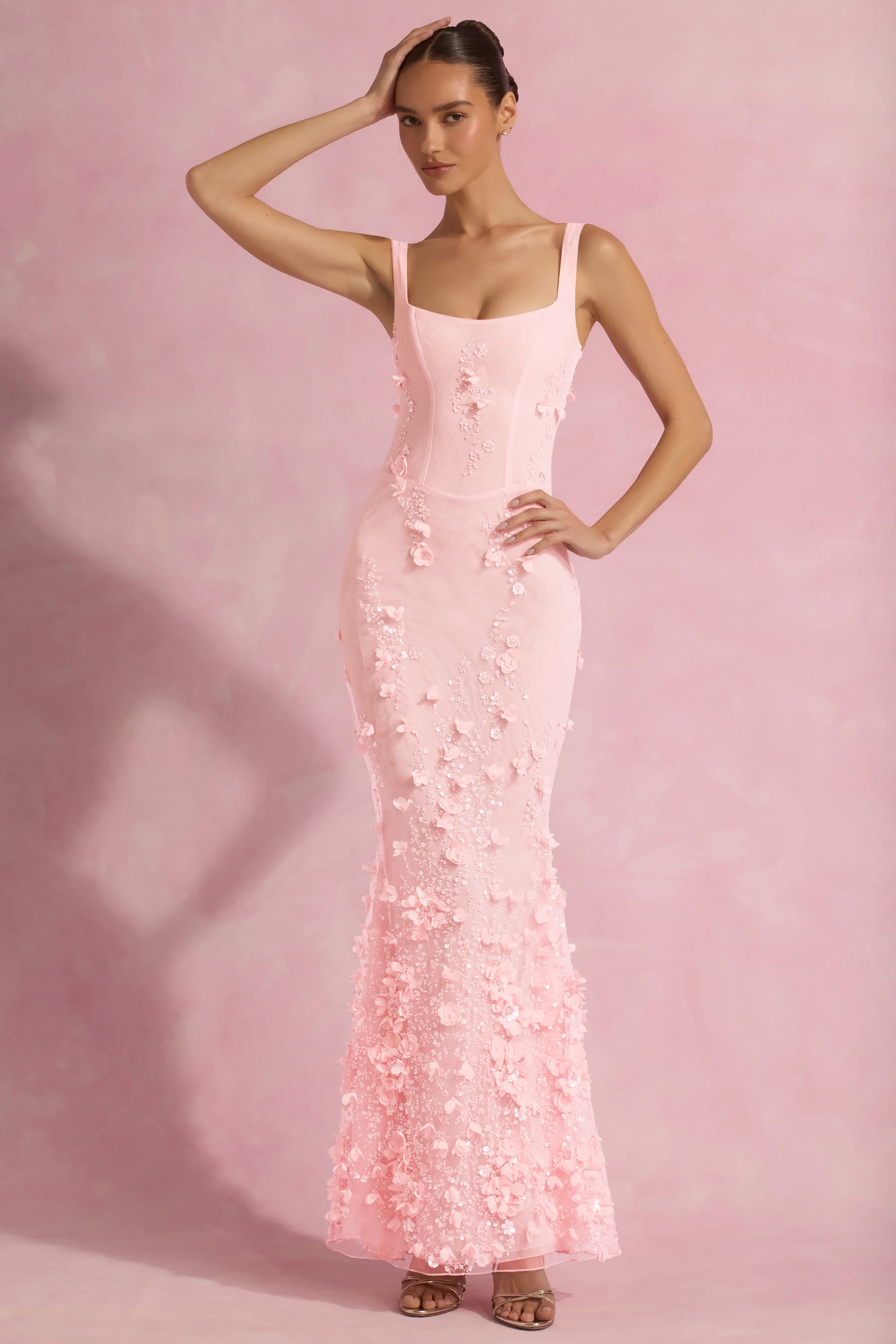 Embellished Fishtail Corset Gown in Pink
