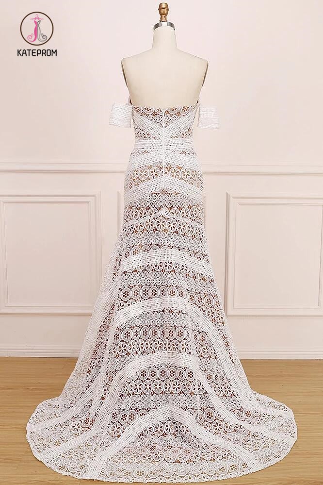 Long Sweetheart Neck Lace Bridal Dress Beach Wedding Dresses, Boho Bridal Dress KPW0459