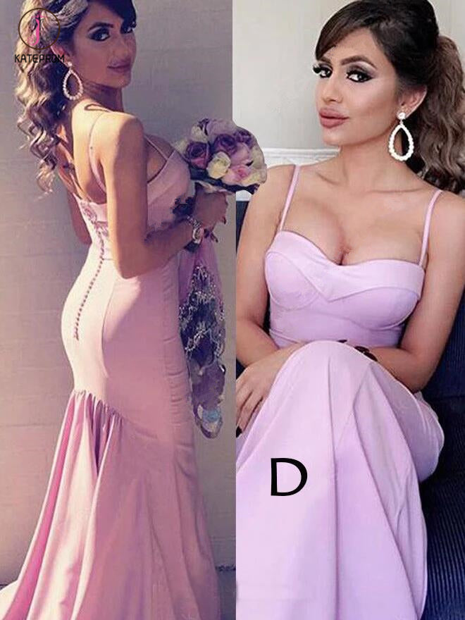 Sexy Spaghetti Straps Trumpet Sweetheart Sweep Train Ruffles Hot Bridesmaid Dresses KPB0057