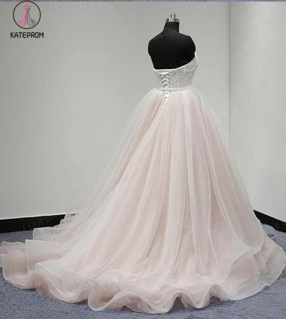 Light Pink Strapless Sweetheart Charming Affordable Layers Long Prom Dresses Ball Gown KPP0271