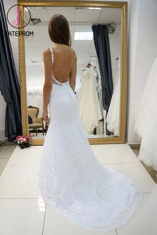 White Straps Open Back Lace Wedding Dress,Sexy Sweetheart Bridal Dress,Customized Bridal Gown KPW0047