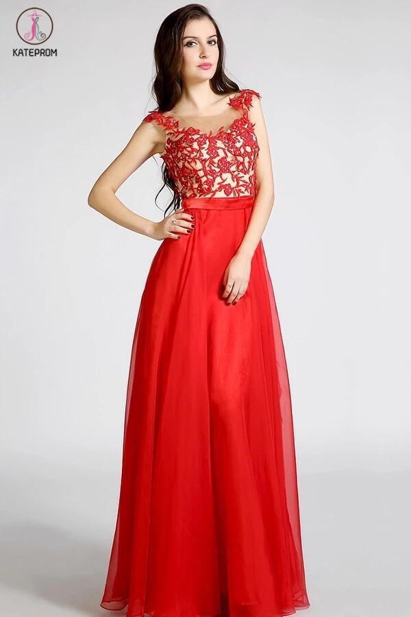 Open Back Red Long Lace Beaded Prom Evening Dresses KPP0044