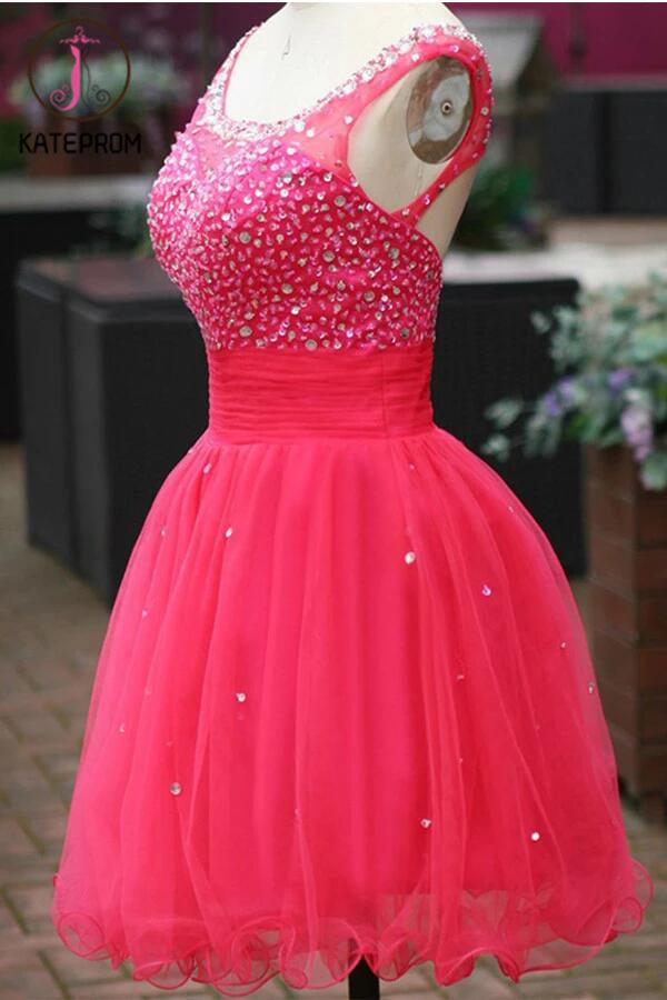 Fuchsia Tulle Beading Prom Dresses Homecoming Dress KPH0085