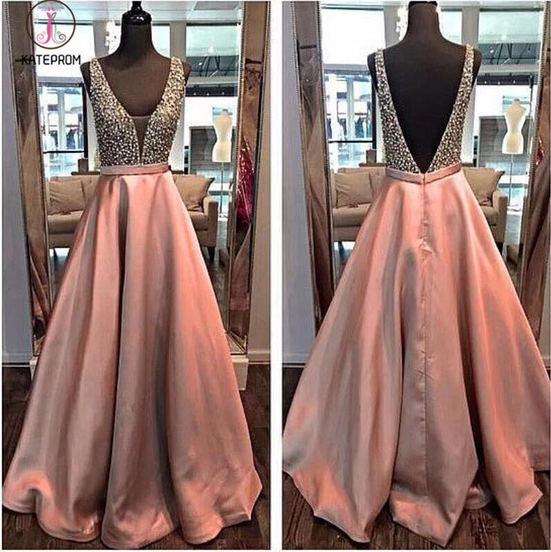 Glamorous Deep V-Neck Sleeveless Floor-length Royal Blue Prom Dress with Beading KPP0330