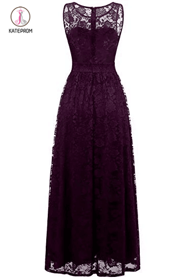 Purple Sleeveless Lace Bridesmaid Dresses, Floor Length Lace Prom Dresses KPB0187