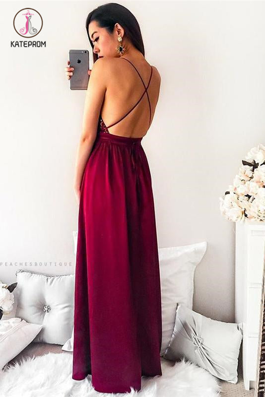 Spaghetti Strap Sequin Top Side Slit Prom Dresses, Floor Length Sparkly Prom Dresses KPP0538