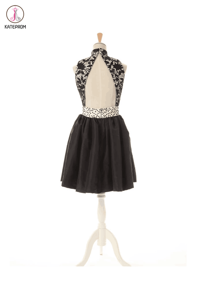 Open Back Black Lace Homecoming Cocktail Dress Prom KPH0018