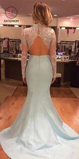 Two Pieces High Neck Long Sleeve Lace Prom Dresses,Sexy Mermaid Evening Dress KPP0168
