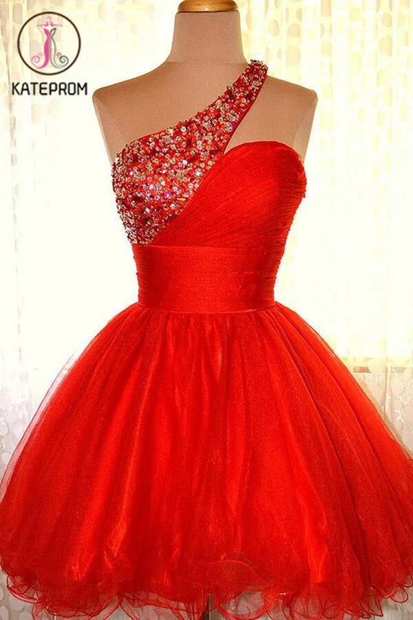 One shoulder Red Organza Prom Dresses Homecoming Dress KPH0084