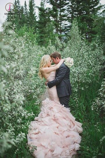 Gorgeous Sweetheart Ruffles Pleats Mermaid Wedding Dresses with Beading KPW0165