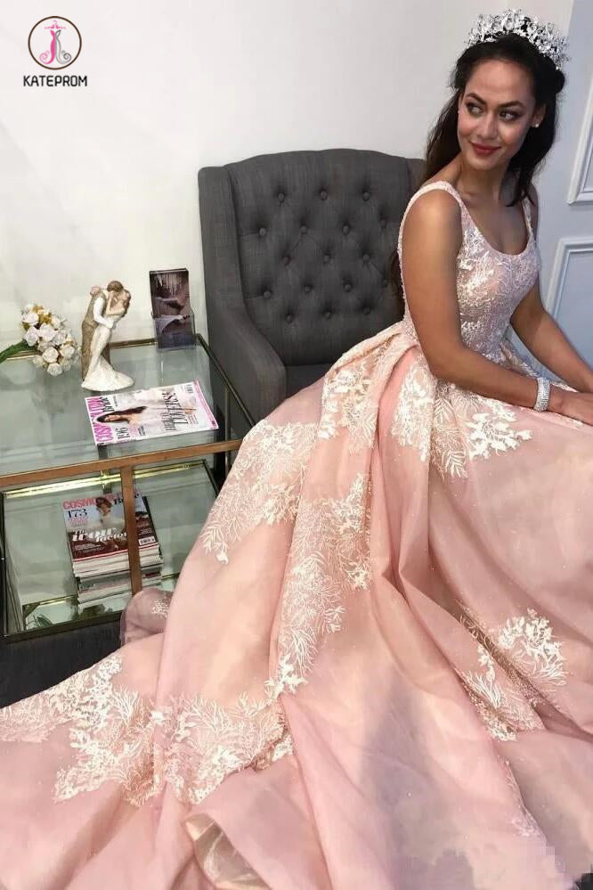 Elegant Blush Pink Sexy Backless Lace Scoop Neck Prom Special Occasion Gown KPP0377