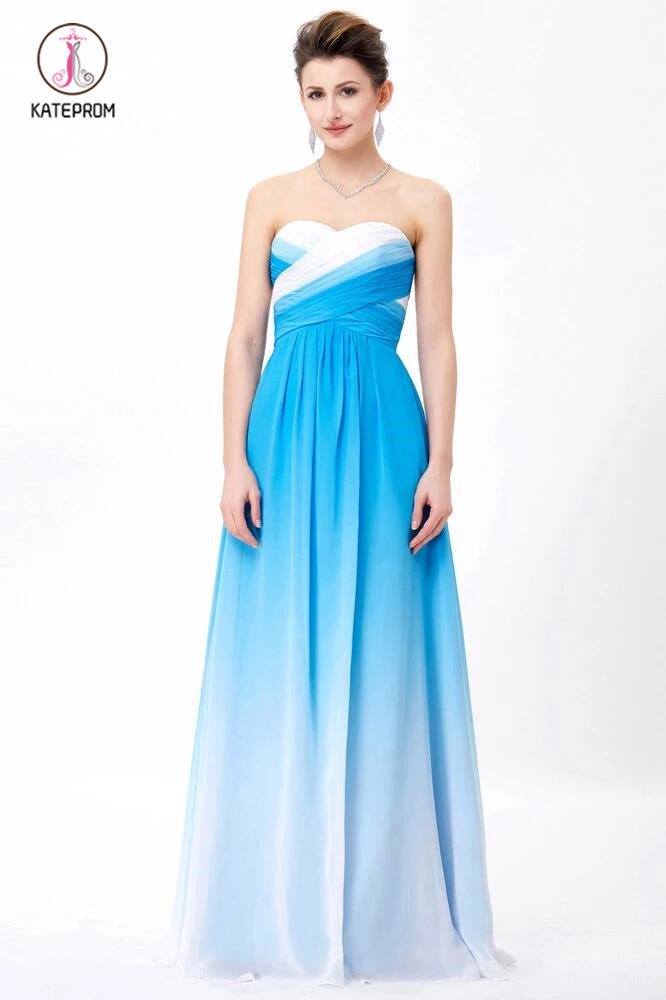 Blue Ombre A-line Sweetheart Pleats Floor Length Bridesmaid Dress,Prom Dress KPB0090