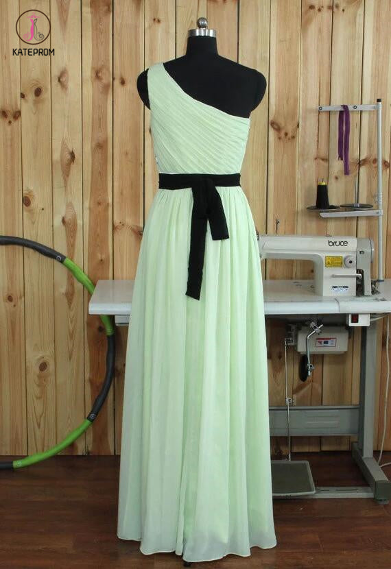 Bridesmaid Dresses With Sash,One Shoulder Chiffon Bridesmaid Dress,Maid of Honor Dress KPB0037