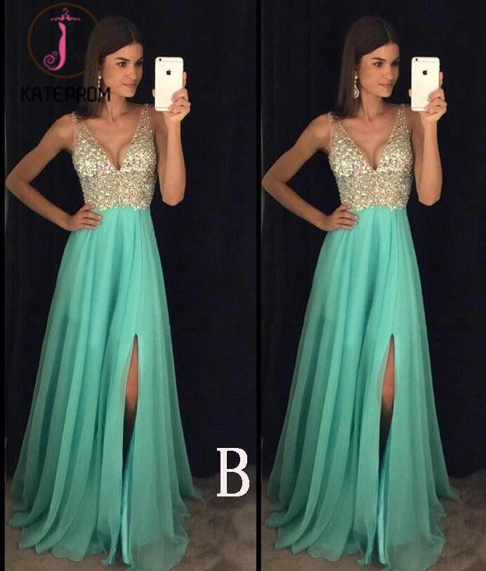 Sexy V Neckline Prom Dress with Slit,Formal Dress,Graduation Dresses,Formal Dress For Teens KPP0158
